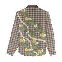 Aloha Puakenikeni Anthurium Pikake Lei Women Casual Shirt Chocolate Hawaiian Palaka Pattern LT9 - Polynesian Pride