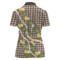 Aloha Puakenikeni Anthurium Pikake Lei Women Polo Shirt Chocolate Hawaiian Palaka Pattern LT9 - Polynesian Pride