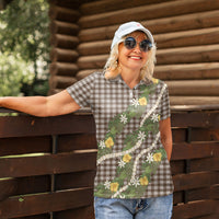 Aloha Puakenikeni Anthurium Pikake Lei Women Polo Shirt Chocolate Hawaiian Palaka Pattern LT9 - Polynesian Pride