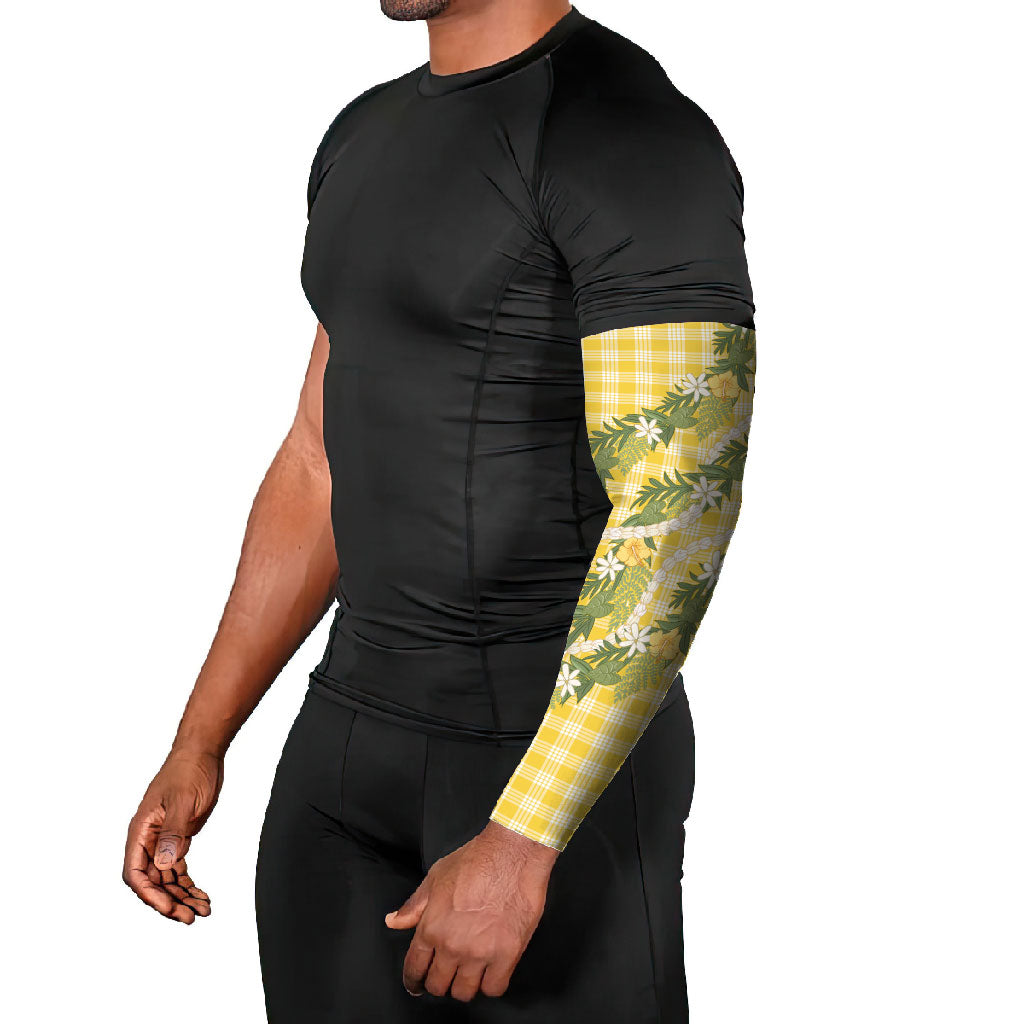 Aloha Puakenikeni Anthurium Pikake Lei Arm Sleeves Gold Hawaiian Palaka Pattern LT9 - Polynesian Pride