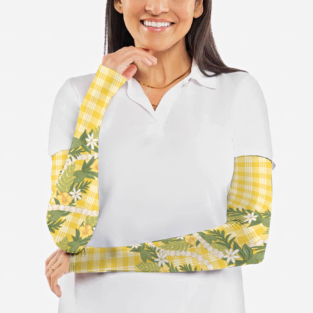 Aloha Puakenikeni Anthurium Pikake Lei Arm Sleeves Gold Hawaiian Palaka Pattern LT9 - Polynesian Pride