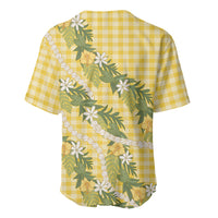 Aloha Puakenikeni Anthurium Pikake Lei Baseball Jersey Gold Hawaiian Palaka Pattern LT9 - Polynesian Pride