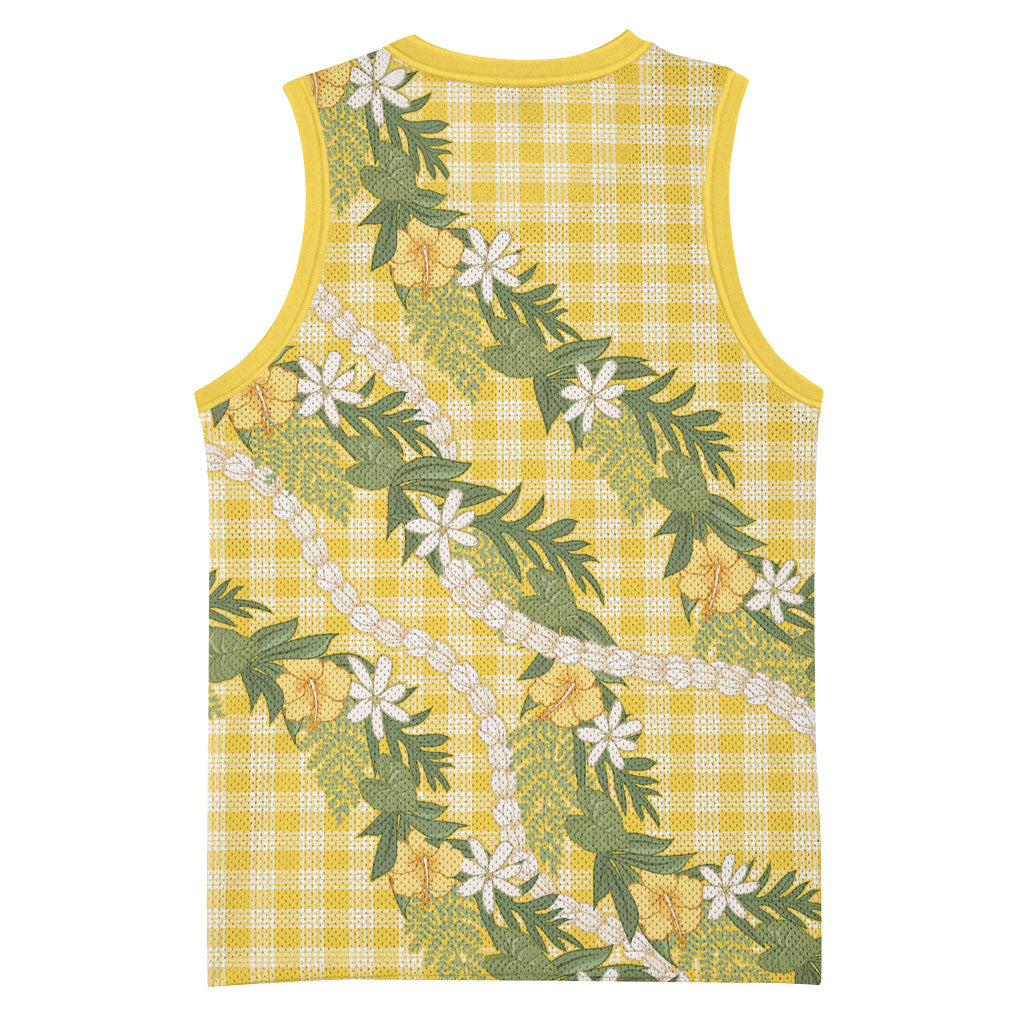 Aloha Puakenikeni Anthurium Pikake Lei Basketball Jersey Gold Hawaiian Palaka Pattern
