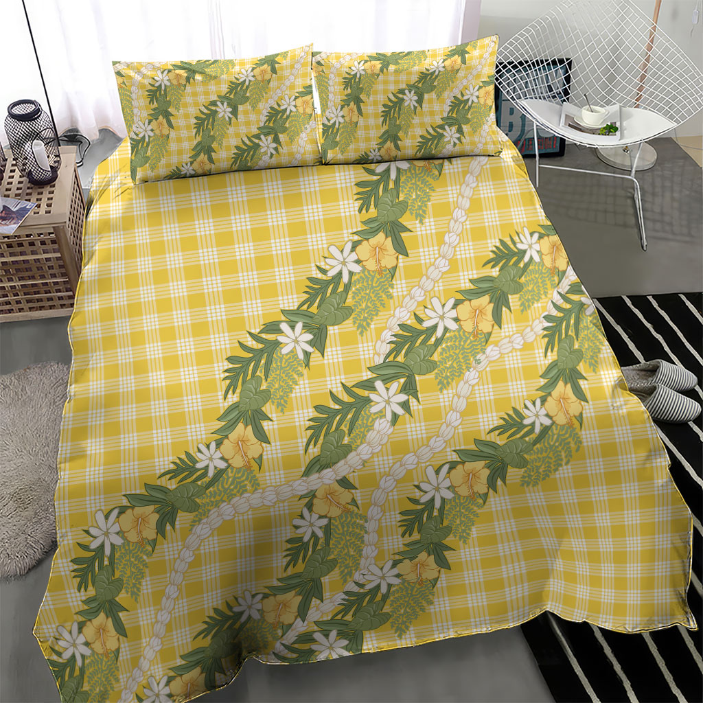 Aloha Puakenikeni Anthurium Pikake Lei Bedding Set Gold Hawaiian Palaka Pattern