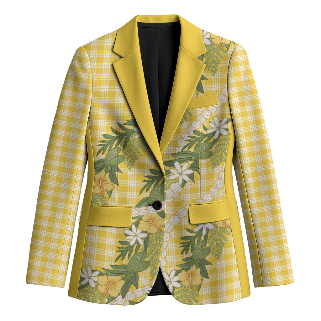 Aloha Puakenikeni Anthurium Pikake Lei Blazer Gold Hawaiian Palaka Pattern
