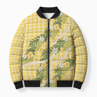 Aloha Puakenikeni Anthurium Pikake Lei Bomber Puffer Jacket Gold Hawaiian Palaka Pattern LT9 Unisex Gold - Polynesian Pride