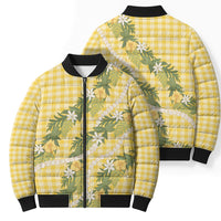 Aloha Puakenikeni Anthurium Pikake Lei Bomber Puffer Jacket Gold Hawaiian Palaka Pattern LT9 - Polynesian Pride