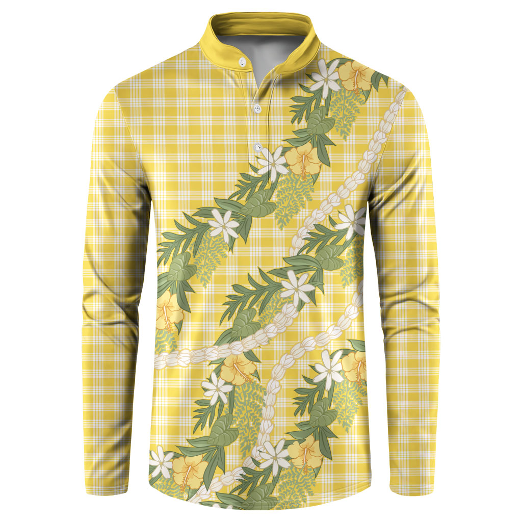 Aloha Puakenikeni Anthurium Pikake Lei Button Sweatshirt Gold Hawaiian Palaka Pattern