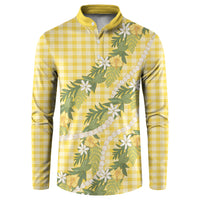 Aloha Puakenikeni Anthurium Pikake Lei Button Sweatshirt Gold Hawaiian Palaka Pattern
