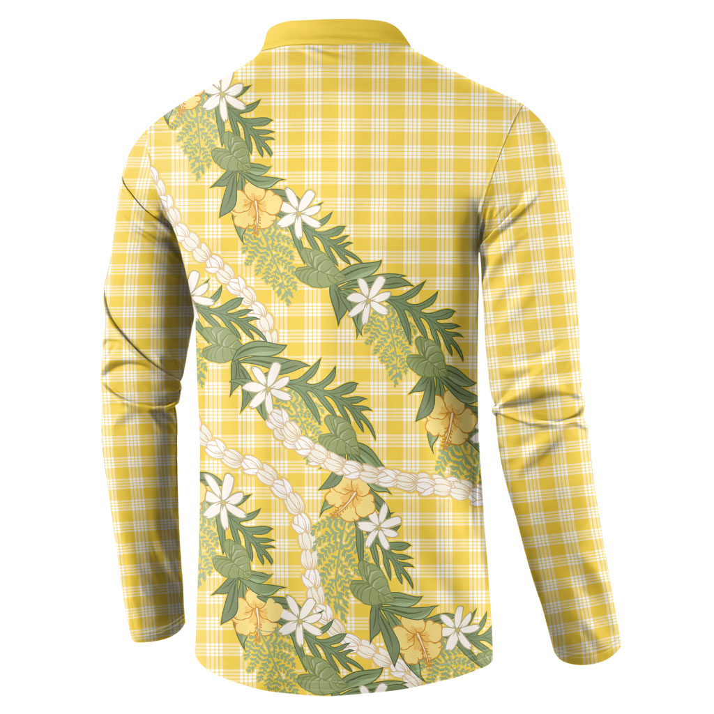 Aloha Puakenikeni Anthurium Pikake Lei Button Sweatshirt Gold Hawaiian Palaka Pattern