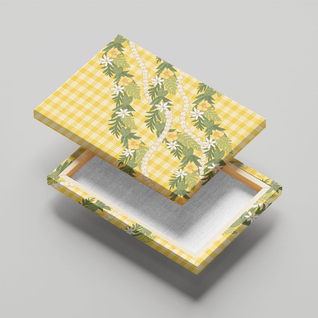 Aloha Puakenikeni Anthurium Pikake Lei Canvas Wall Art Gold Hawaiian Palaka Pattern