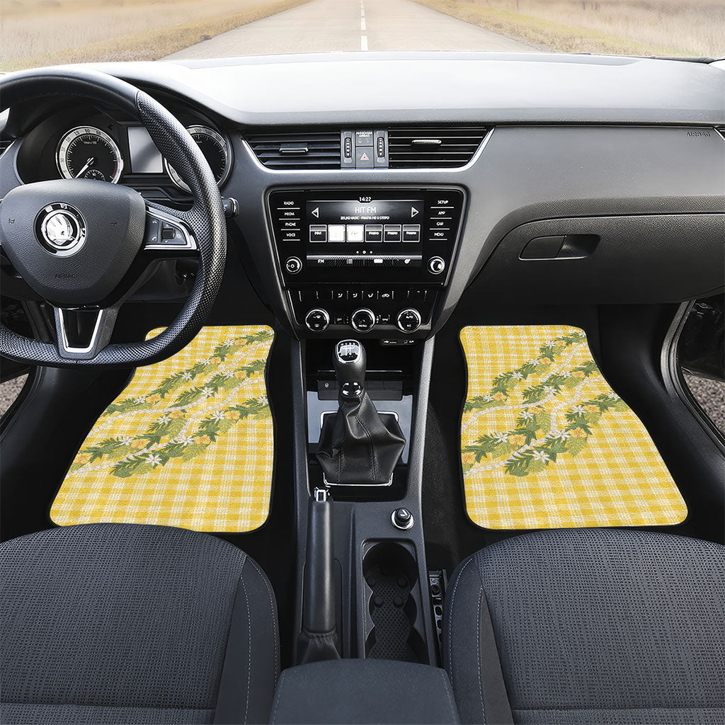 Aloha Puakenikeni Anthurium Pikake Lei Car Mats Gold Hawaiian Palaka Pattern LT9 Set 2pcs - Front Gold - Polynesian Pride