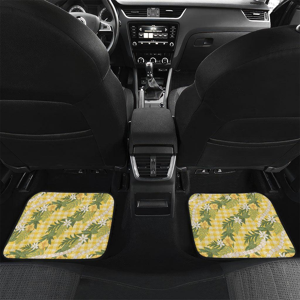 Aloha Puakenikeni Anthurium Pikake Lei Car Mats Gold Hawaiian Palaka Pattern LT9 Set 2pcs - Back Gold - Polynesian Pride