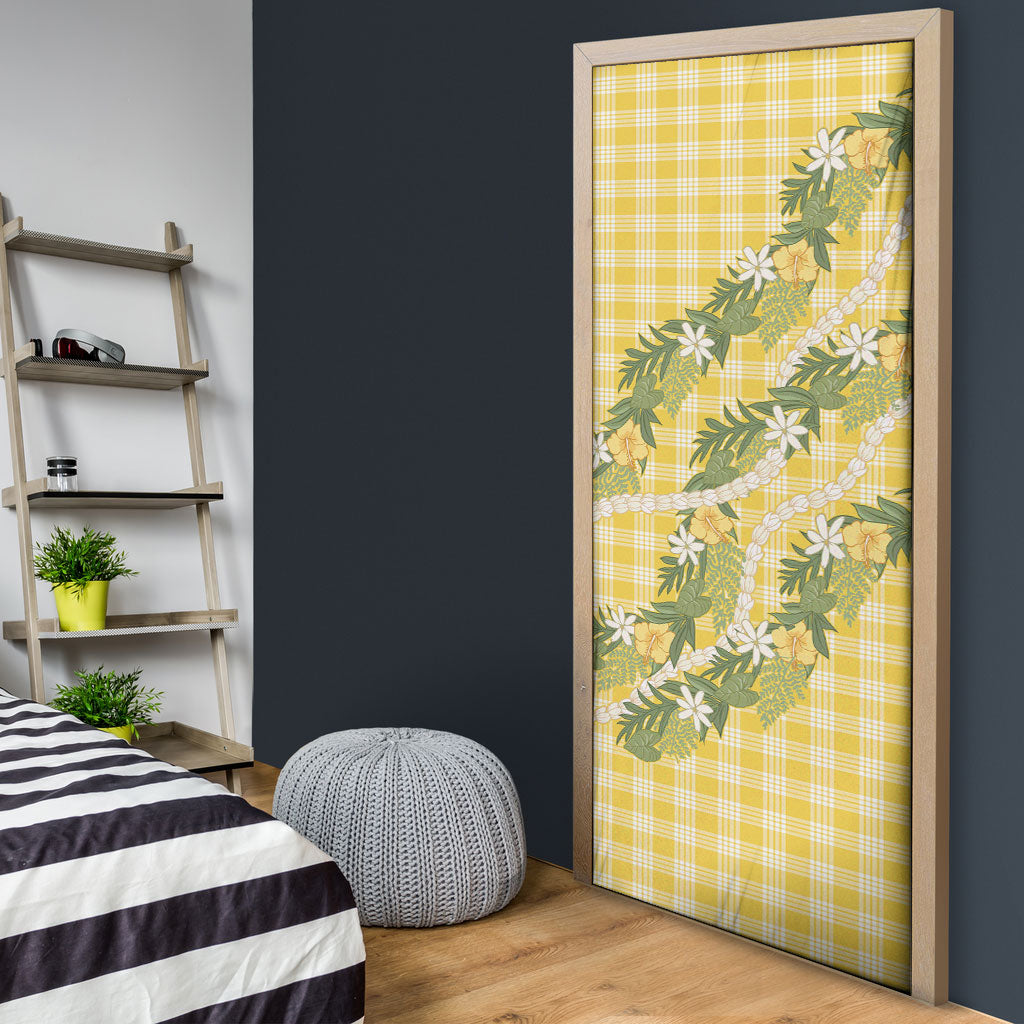 Aloha Puakenikeni Anthurium Pikake Lei Door Cover Gold Hawaiian Palaka Pattern