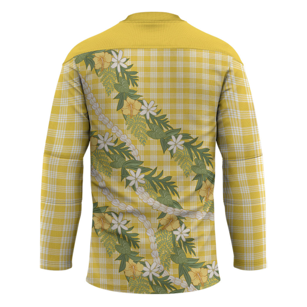 Aloha Puakenikeni Anthurium Pikake Lei Hockey Jersey Gold Hawaiian Palaka Pattern
