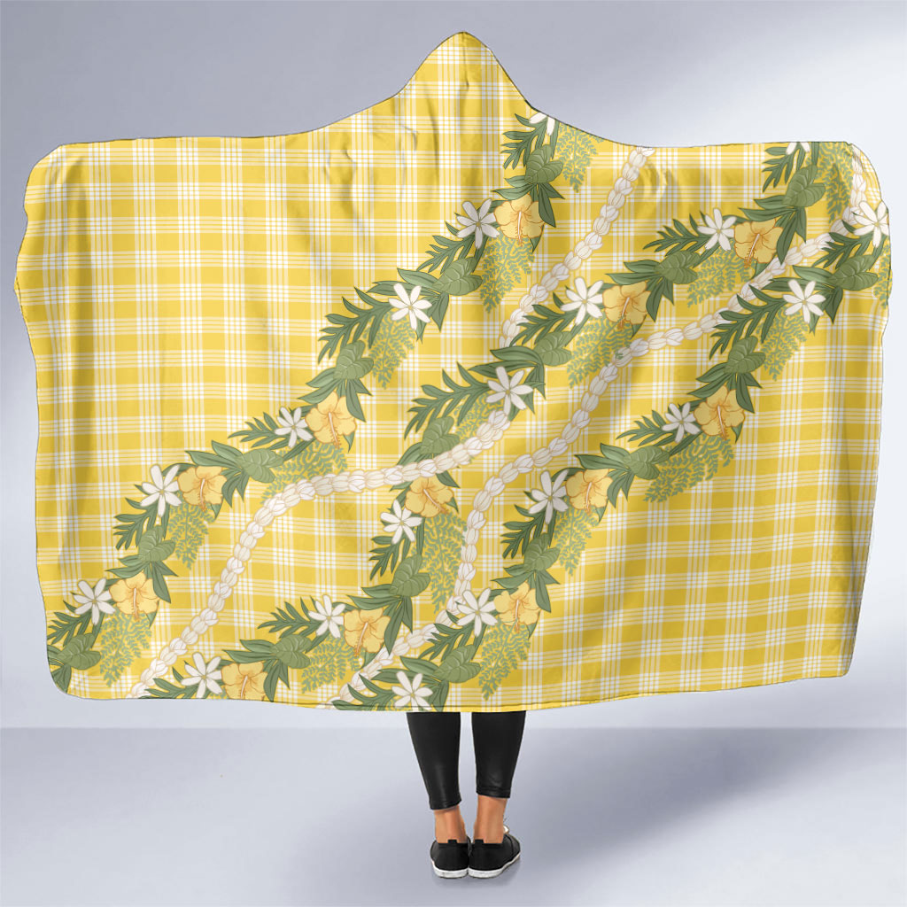 Aloha Puakenikeni Anthurium Pikake Lei Hooded Blanket Gold Hawaiian Palaka Pattern