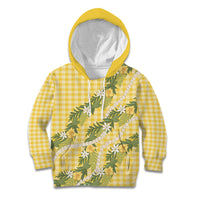 Aloha Puakenikeni Anthurium Pikake Lei Kid Hoodie Gold Hawaiian Palaka Pattern