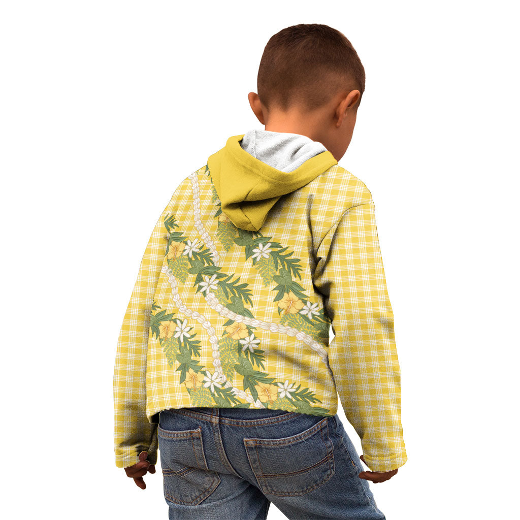 Aloha Puakenikeni Anthurium Pikake Lei Kid Hoodie Gold Hawaiian Palaka Pattern