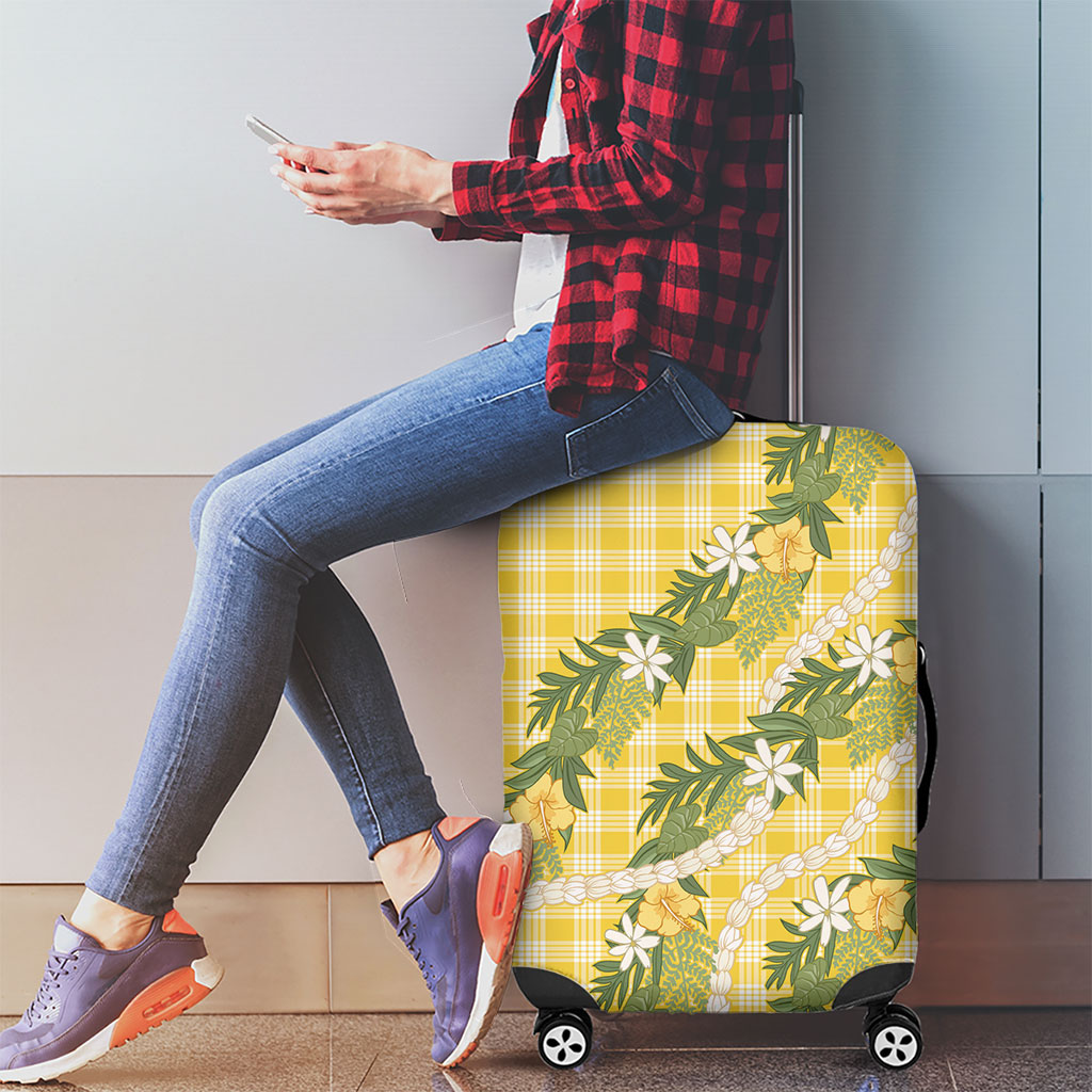 Aloha Puakenikeni Anthurium Pikake Lei Luggage Cover Gold Hawaiian Palaka Pattern