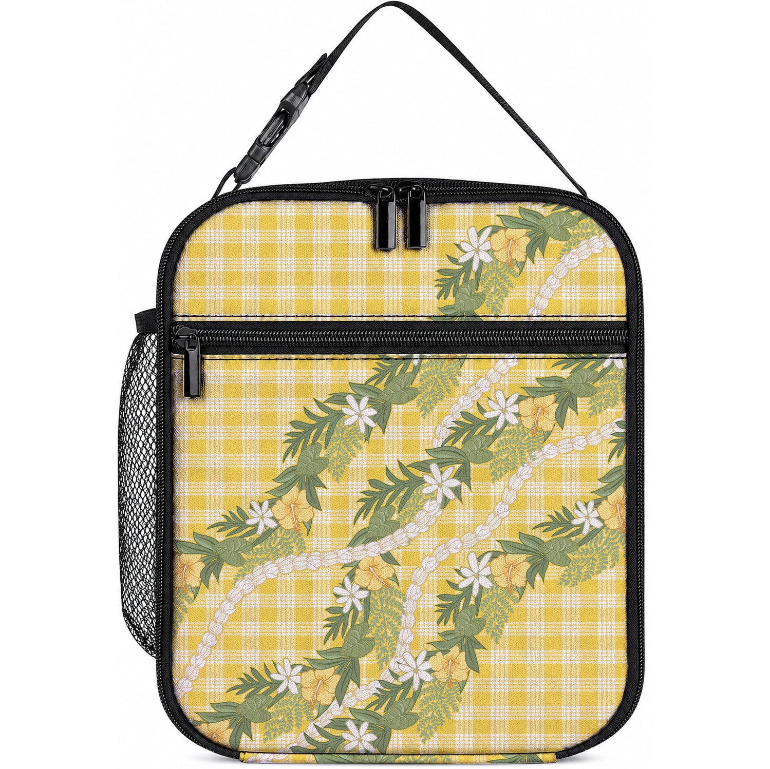 Aloha Puakenikeni Anthurium Pikake Lei Lunch Bag Gold Hawaiian Palaka Pattern LT9 10.2 × 8.3 × 4.3 inch Gold - Polynesian Pride