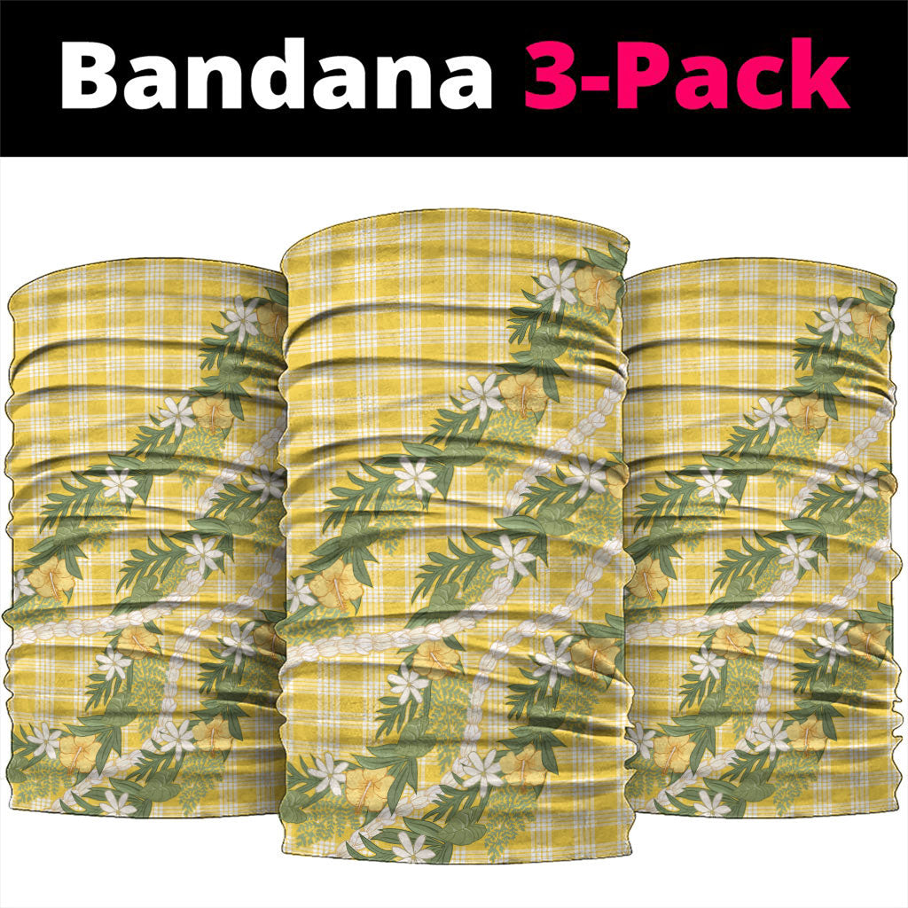 Aloha Puakenikeni Anthurium Pikake Lei Neck Gaiter Gold Hawaiian Palaka Pattern LT9 package One Size: 25*50cm Gold - Polynesian Pride