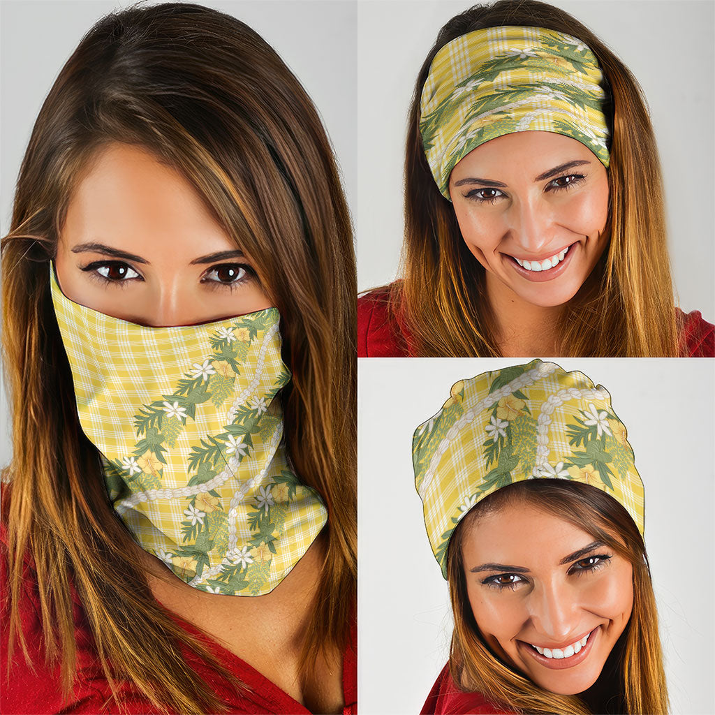 Aloha Puakenikeni Anthurium Pikake Lei Neck Gaiter Gold Hawaiian Palaka Pattern LT9 - Polynesian Pride