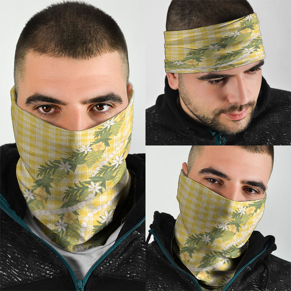 Aloha Puakenikeni Anthurium Pikake Lei Neck Gaiter Gold Hawaiian Palaka Pattern LT9 - Polynesian Pride