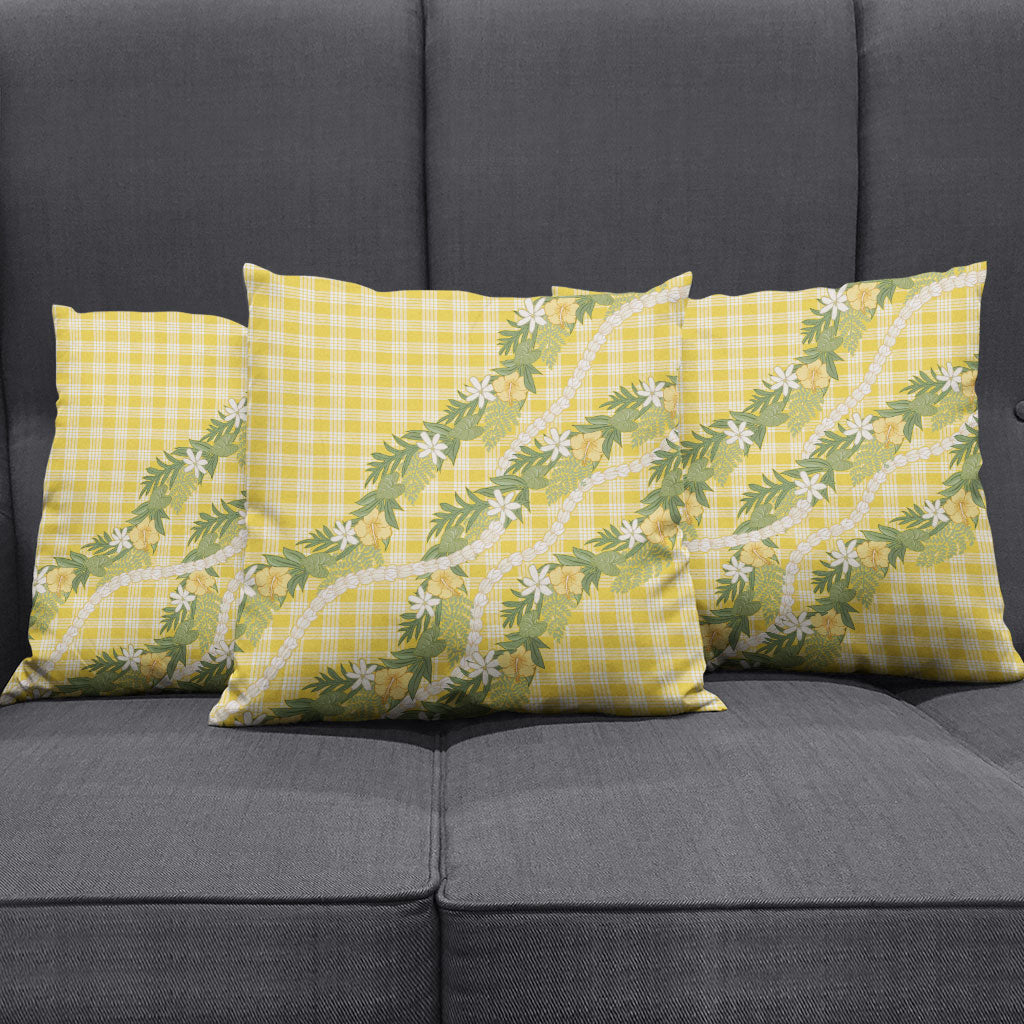 Aloha Puakenikeni Anthurium Pikake Lei Pillow Cover Gold Hawaiian Palaka Pattern LT9 - Polynesian Pride