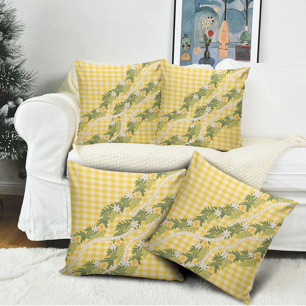 Aloha Puakenikeni Anthurium Pikake Lei Pillow Cover Gold Hawaiian Palaka Pattern LT9 - Polynesian Pride
