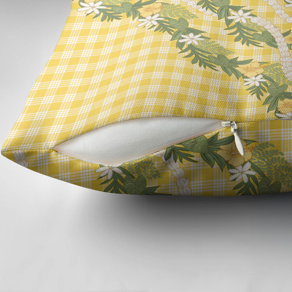 Aloha Puakenikeni Anthurium Pikake Lei Pillow Cover Gold Hawaiian Palaka Pattern LT9 - Polynesian Pride