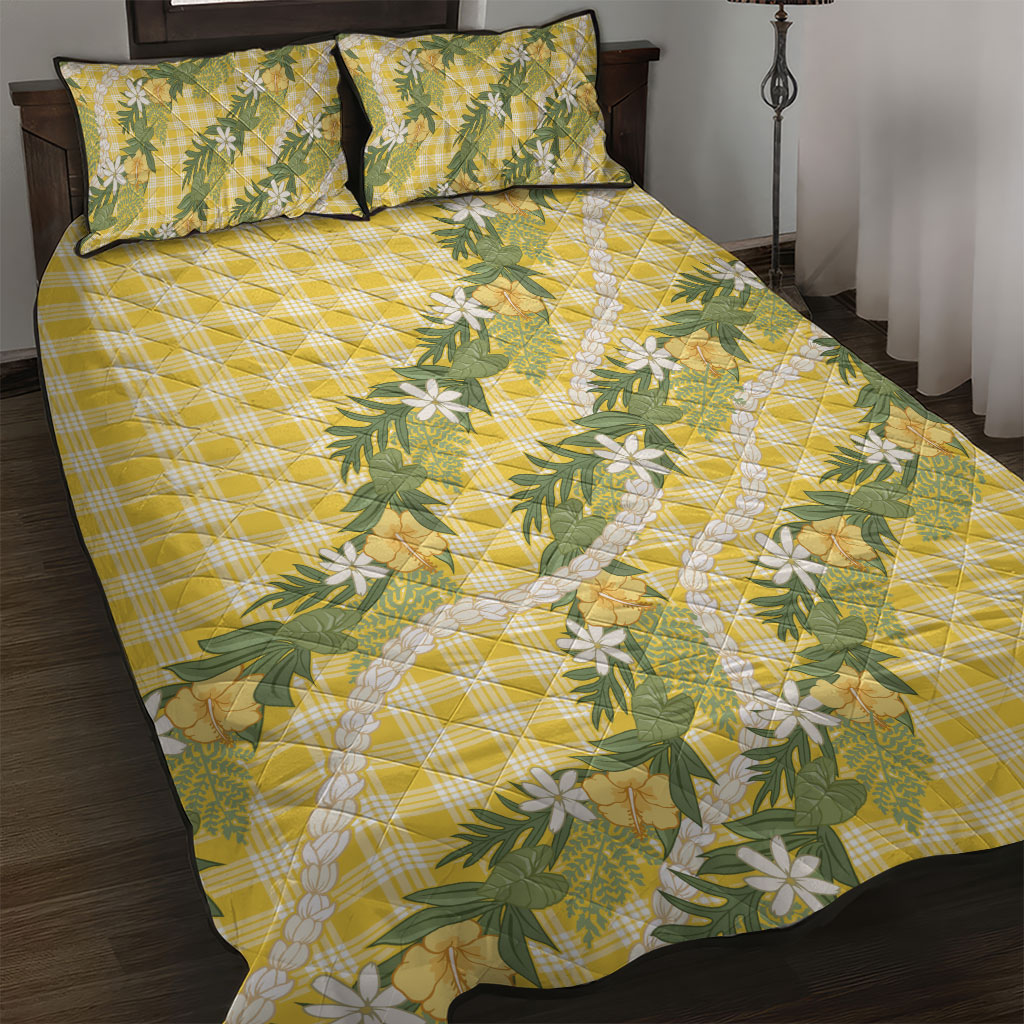 Aloha Puakenikeni Anthurium Pikake Lei Quilt Bed Set Gold Hawaiian Palaka Pattern LT9 Gold - Polynesian Pride