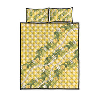 Aloha Puakenikeni Anthurium Pikake Lei Quilt Bed Set Gold Hawaiian Palaka Pattern LT9 - Polynesian Pride
