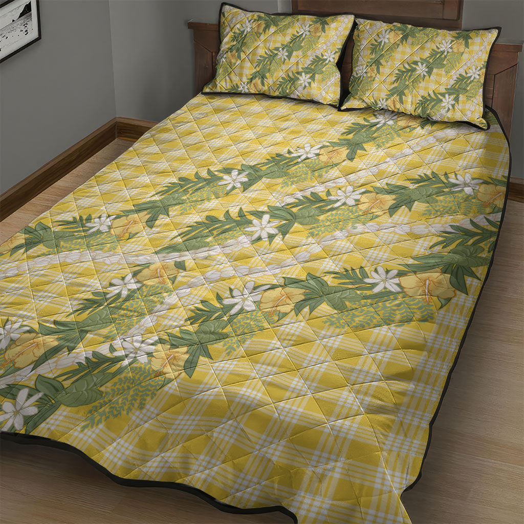 Aloha Puakenikeni Anthurium Pikake Lei Quilt Bed Set Gold Hawaiian Palaka Pattern LT9 - Polynesian Pride