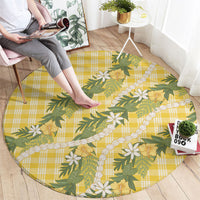 Aloha Puakenikeni Anthurium Pikake Lei Round Carpet Gold Hawaiian Palaka Pattern LT9 - Polynesian Pride