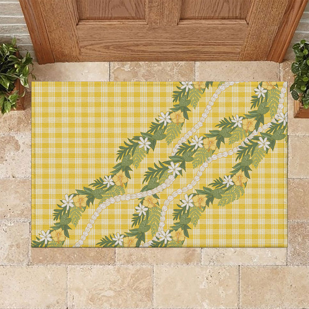 Aloha Puakenikeni Anthurium Pikake Lei Rubber Doormat Gold Hawaiian Palaka Pattern LT9 Gold - Polynesian Pride
