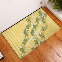Aloha Puakenikeni Anthurium Pikake Lei Rubber Doormat Gold Hawaiian Palaka Pattern LT9 - Polynesian Pride