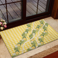 Aloha Puakenikeni Anthurium Pikake Lei Rubber Doormat Gold Hawaiian Palaka Pattern LT9 - Polynesian Pride