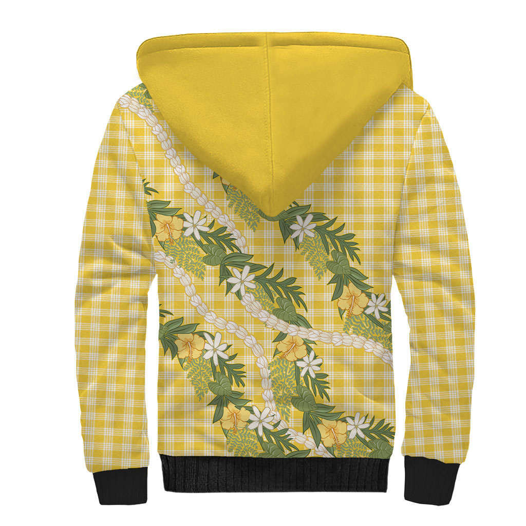 Aloha Puakenikeni Anthurium Pikake Lei Sherpa Hoodie Gold Hawaiian Palaka Pattern LT9 - Polynesian Pride