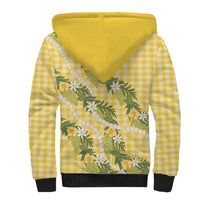 Aloha Puakenikeni Anthurium Pikake Lei Sherpa Hoodie Gold Hawaiian Palaka Pattern LT9 - Polynesian Pride