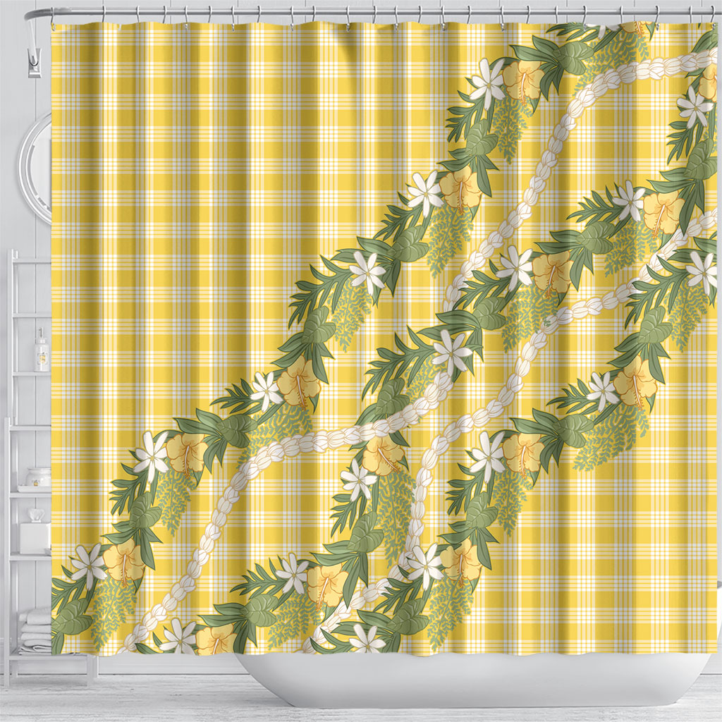 Aloha Puakenikeni Anthurium Pikake Lei Shower Curtain Gold Hawaiian Palaka Pattern
