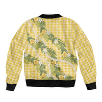 Aloha Puakenikeni Anthurium Pikake Lei Sleeve Zip Bomber Jacket Gold Hawaiian Palaka Pattern LT9 - Polynesian Pride