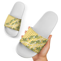Aloha Puakenikeni Anthurium Pikake Lei Slide Sandals Gold Hawaiian Palaka Pattern LT9 - Polynesian Pride
