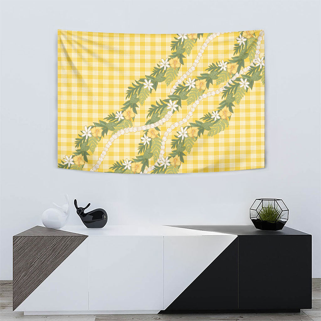 Aloha Puakenikeni Anthurium Pikake Lei Tapestry Gold Hawaiian Palaka Pattern LT9 - Polynesian Pride