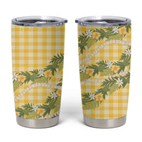 Aloha Puakenikeni Anthurium Pikake Lei Tumbler Cup Gold Hawaiian Palaka Pattern