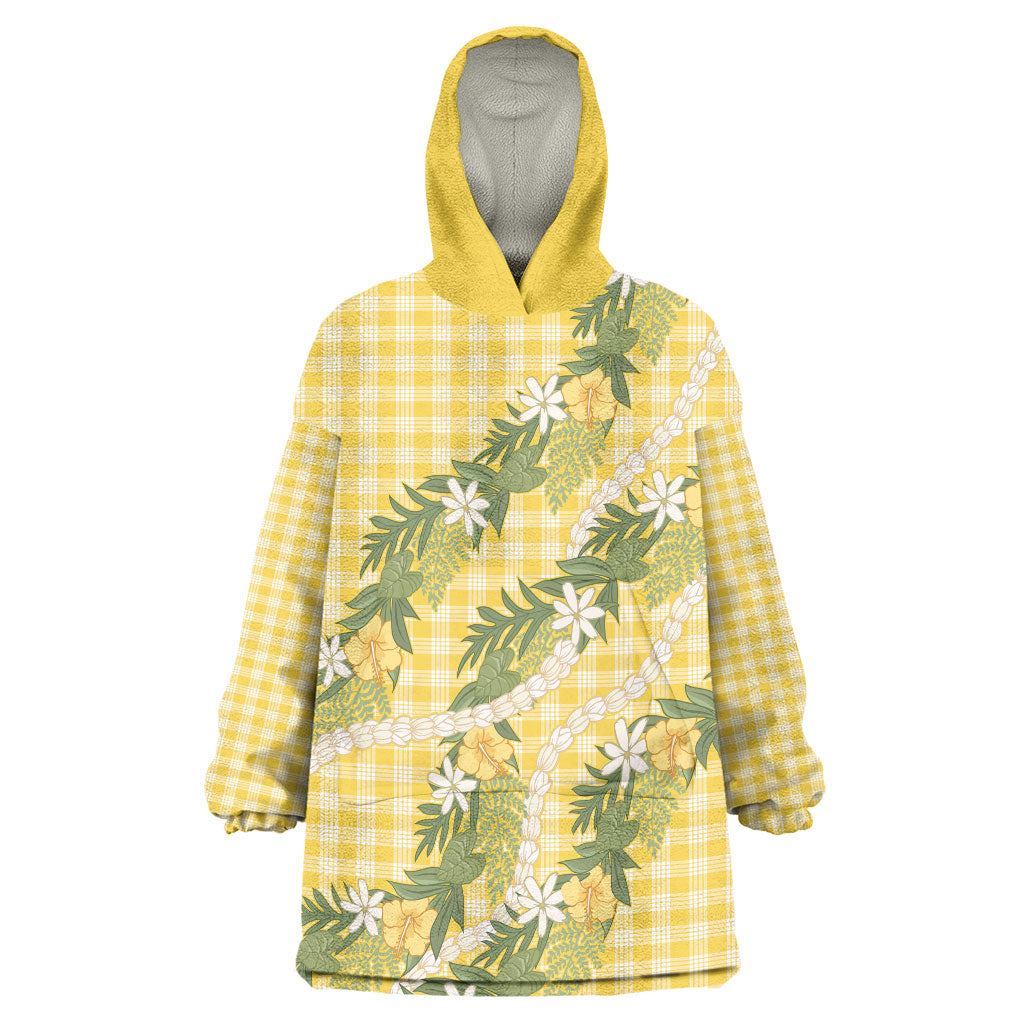 Aloha Puakenikeni Anthurium Pikake Lei Wearable Blanket Hoodie Gold Hawaiian Palaka Pattern LT9 One Size Gold - Polynesian Pride