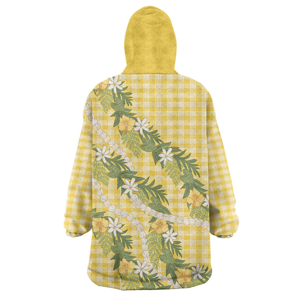 Aloha Puakenikeni Anthurium Pikake Lei Wearable Blanket Hoodie Gold Hawaiian Palaka Pattern LT9 - Polynesian Pride