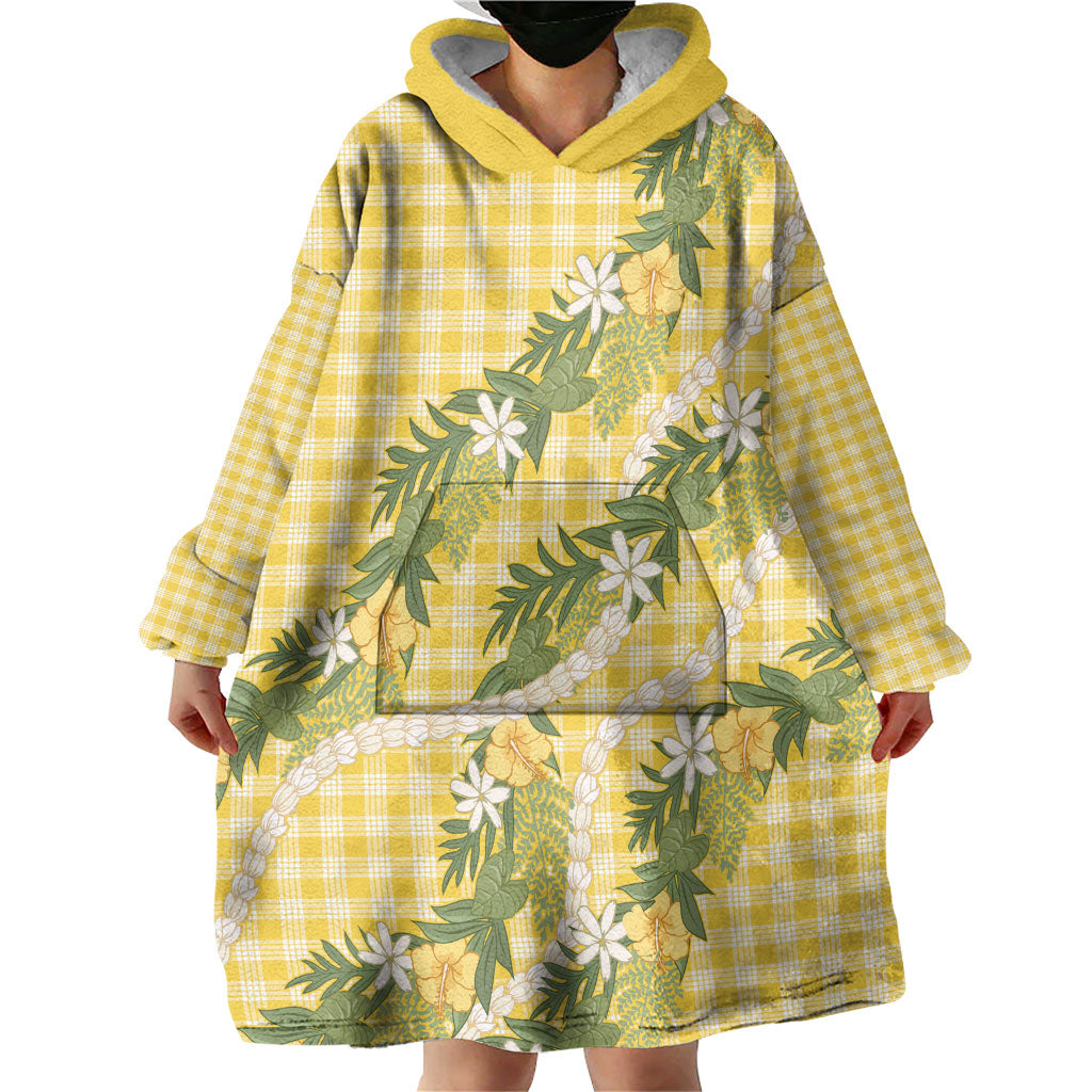 Aloha Puakenikeni Anthurium Pikake Lei Wearable Blanket Hoodie Gold Hawaiian Palaka Pattern LT9 - Polynesian Pride