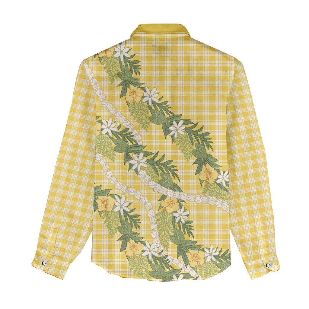 Aloha Puakenikeni Anthurium Pikake Lei Women Casual Shirt Gold Hawaiian Palaka Pattern LT9 - Polynesian Pride