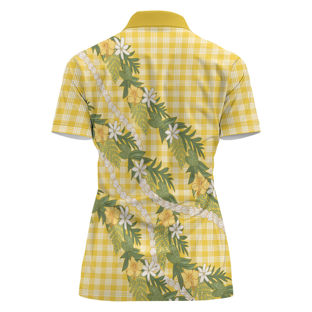Aloha Puakenikeni Anthurium Pikake Lei Women Polo Shirt Gold Hawaiian Palaka Pattern