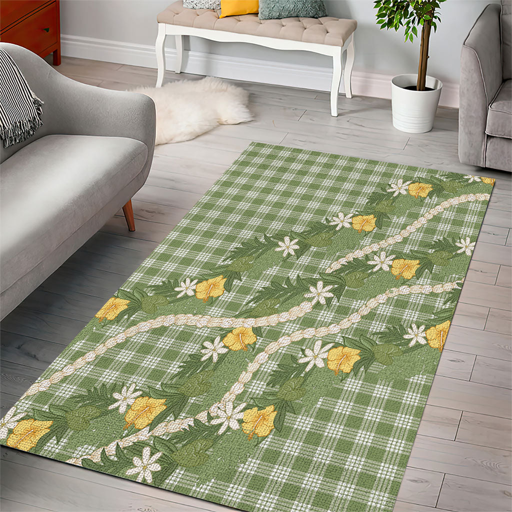 Aloha Puakenikeni Anthurium Pikake Lei Area Rug Green Hawaiian Palaka Pattern